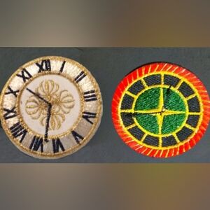 New (Lot of 2) Clocks Embroidered Appliques/Patches/Emblems! Iron-On. Unisex